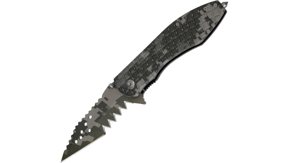 Tac Force Speed Assist Shark Fold Knife, 440 SS A/O blade w/ large tooth serrations, Digi green/gray camo blade and handle TF729DG