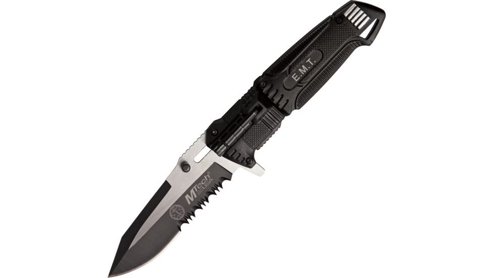 Tac Force Speed EMT Fold Knife, A/O two tone matte and black 440 SS PS blade, Black Alum. handl TF749EM