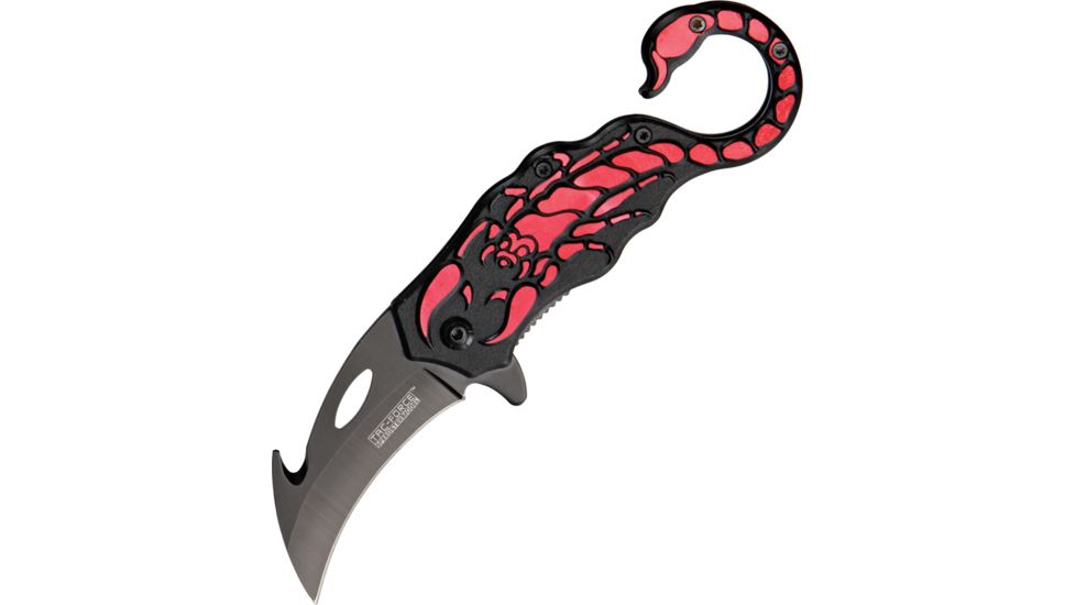 Tac Force Speed Scorpion Fold Kife, A/O black 440 SS curved guthook blade TF775RD