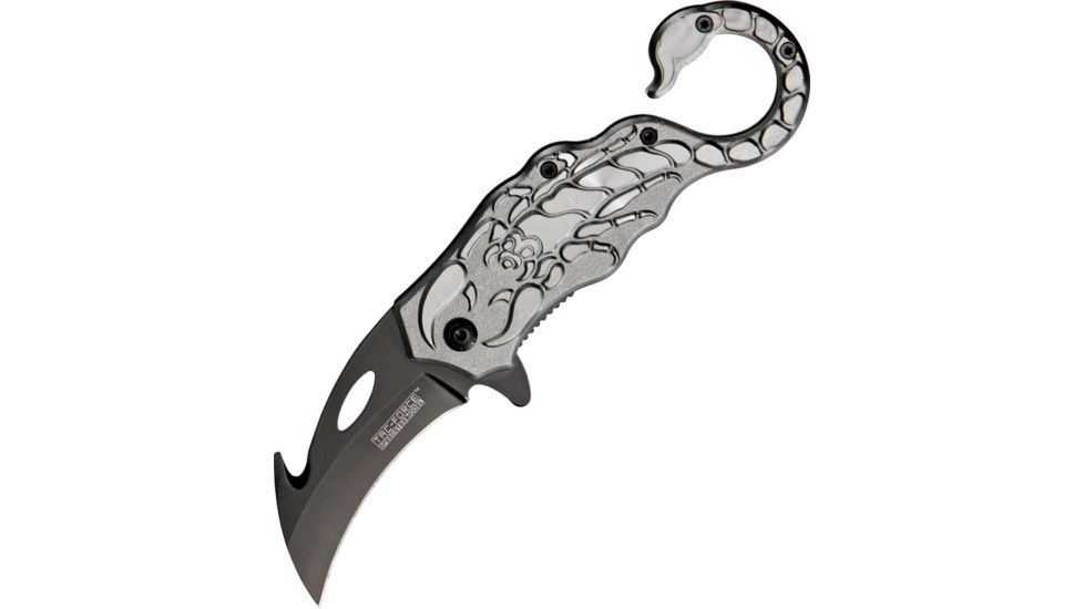 Tac Force Speed Scorpion Fold Kife, A/O black 440 SS curved guthook blade TF775SL