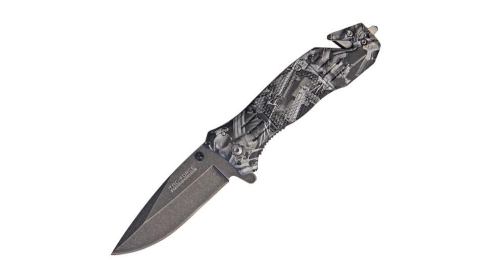 Tac Force Speedster Rescue Lin Folding Knife,3.375in,Assisted Opening Blade,Dark Machine Gun Camo Textured Alum Handle TF434GYGC