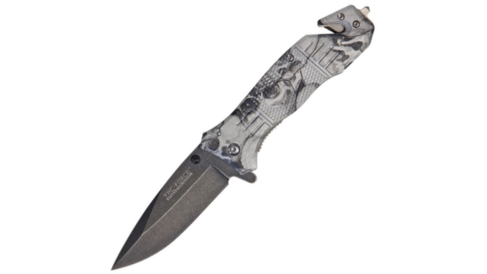 Tac Force Speedster Rescue Lin Folding Knife,3.375in,Assisted Opening Blade,White Skull Camo Textured Alum Handle TF434SC