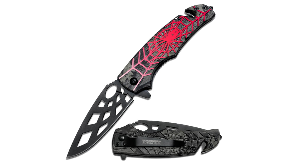 TAC Force Spider Web Design Knife, Red TF 643RD