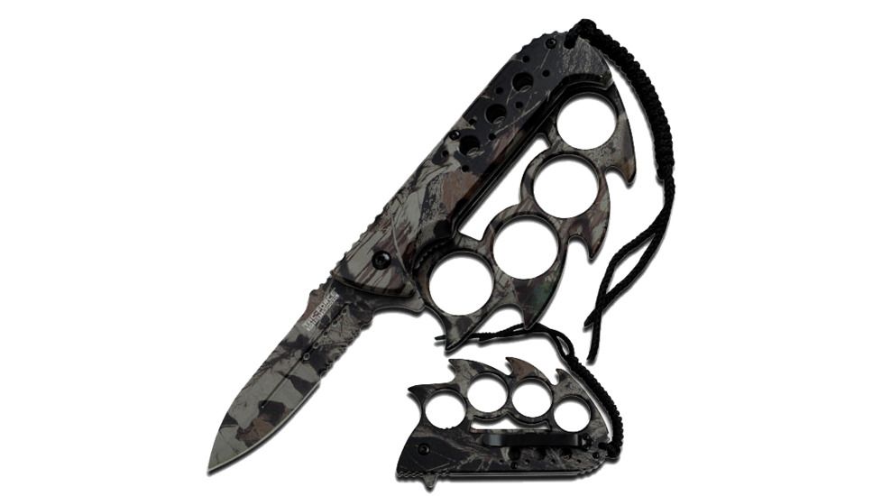 TAC Force Spiked Finger Guard 4.5in Fold Knife, Camo TF 793JC