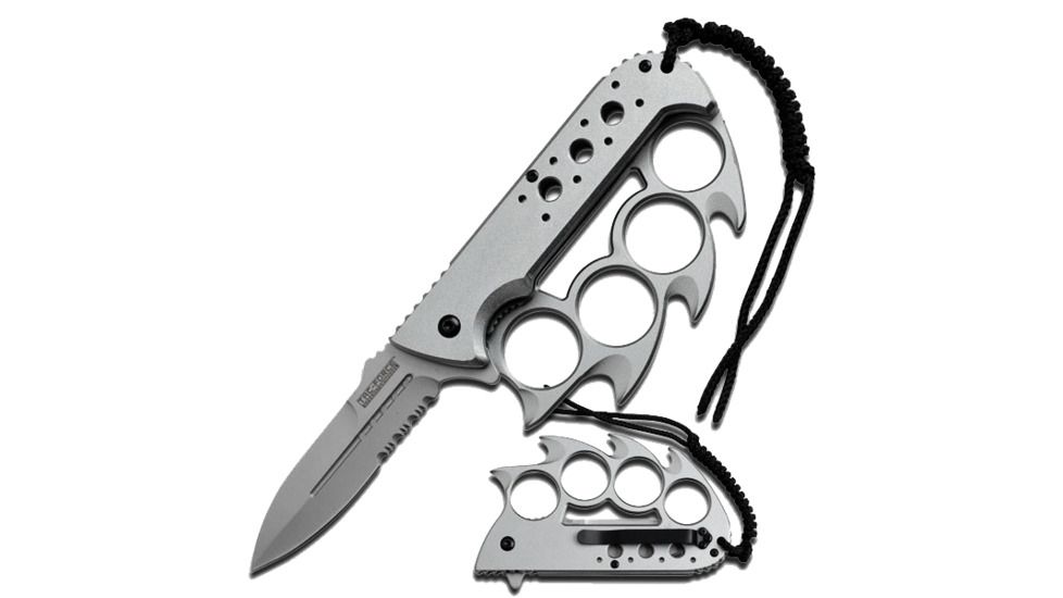 TAC Force Spiked Finger Guard 4.5in Fold Knife, Silver TF 793SL