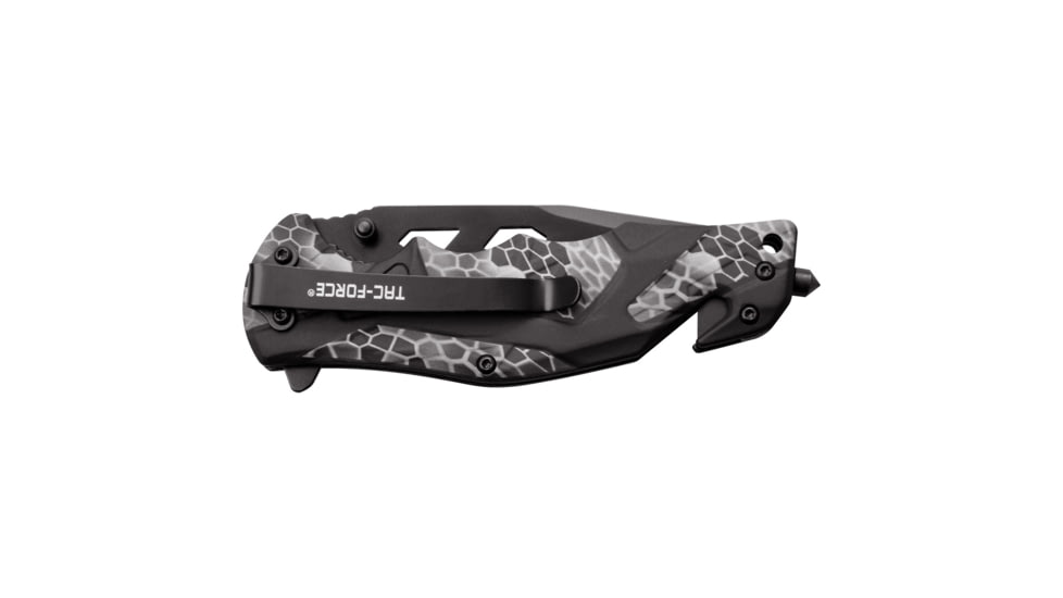 TAC Force Spring Assisted Knife w/Cutter and Glass Breaker, 3.5 in, 3Cr13 Stainless Steel Stainless Steel, Drop Point, Grey/Black, TF-1021GY