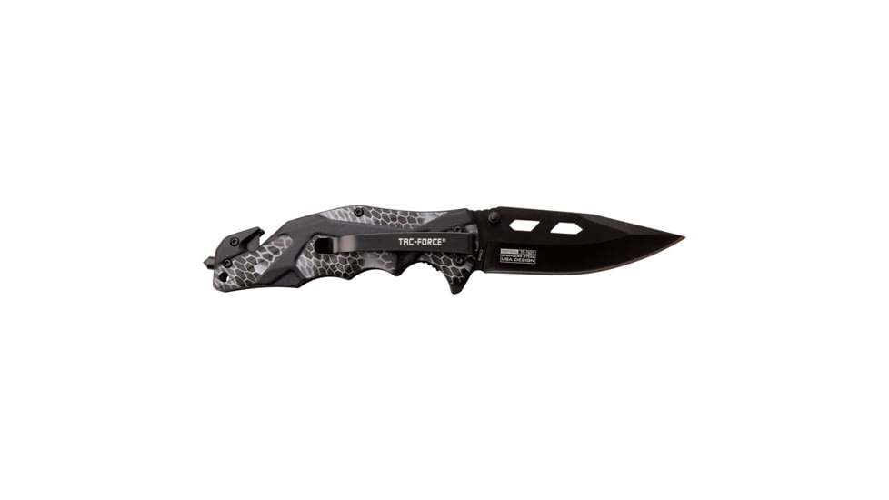 TAC Force Spring Assisted Knife w/Cutter and Glass Breaker, 3.5 in, 3Cr13 Stainless Steel Stainless Steel, Drop Point, Grey/Black, TF-1021GY