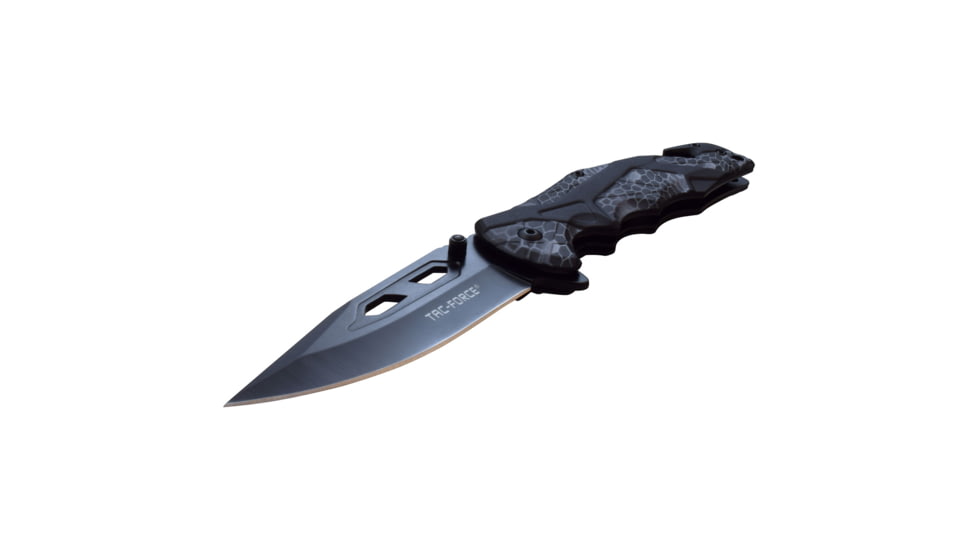 TAC Force Spring Assisted Knife w/Cutter and Glass Breaker, 3.5 in, 3Cr13 Stainless Steel Stainless Steel, Drop Point, Grey/Black, TF-1021GY