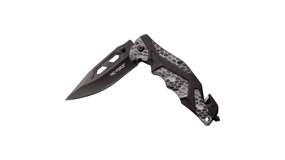 TAC Force Spring Assisted Knife w/Cutter and Glass Breaker, 3.5 in, 3Cr13 Stainless Steel Stainless Steel, Drop Point, Grey/Black, TF-1021GY