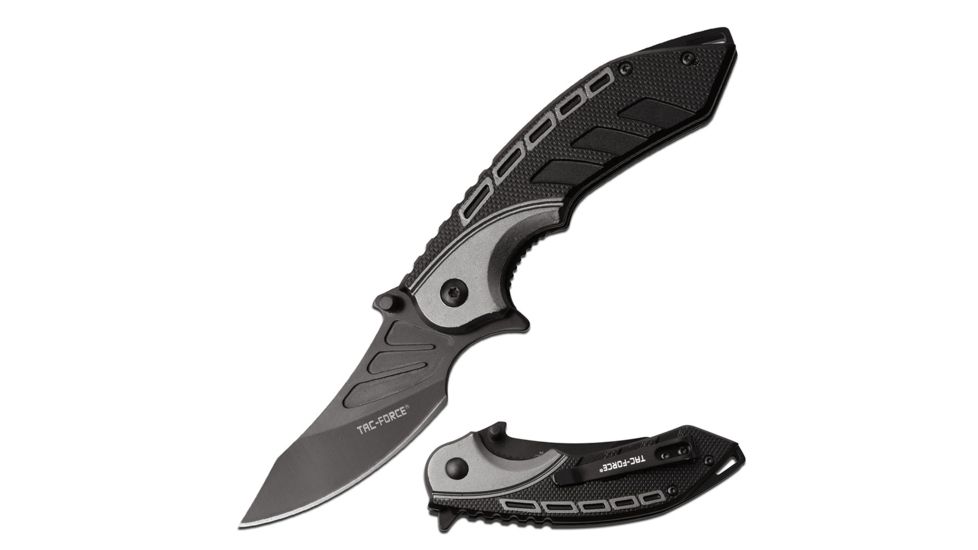 Tac Force Spring Assisted Folding Knive, 3.25in Blade, 3CR13 Steel Blade Knive, Black/Grey, TF-1008GY
