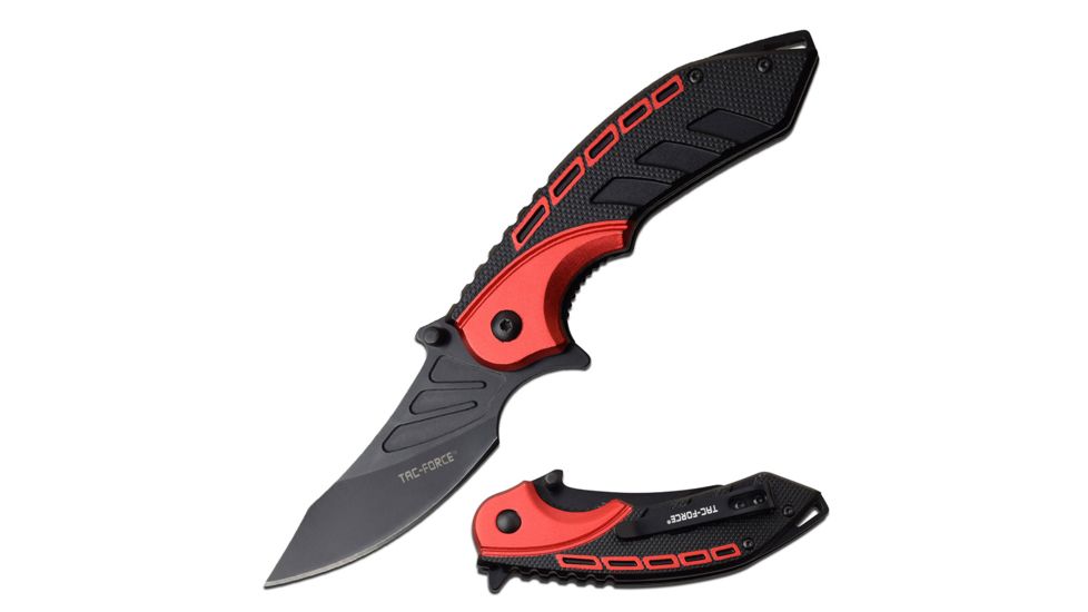 Tac Force Spring Assisted Folding Knive, 3.25in Blade, 3CR13 Steel Blade Knive, Black/Red, TF-1008RD