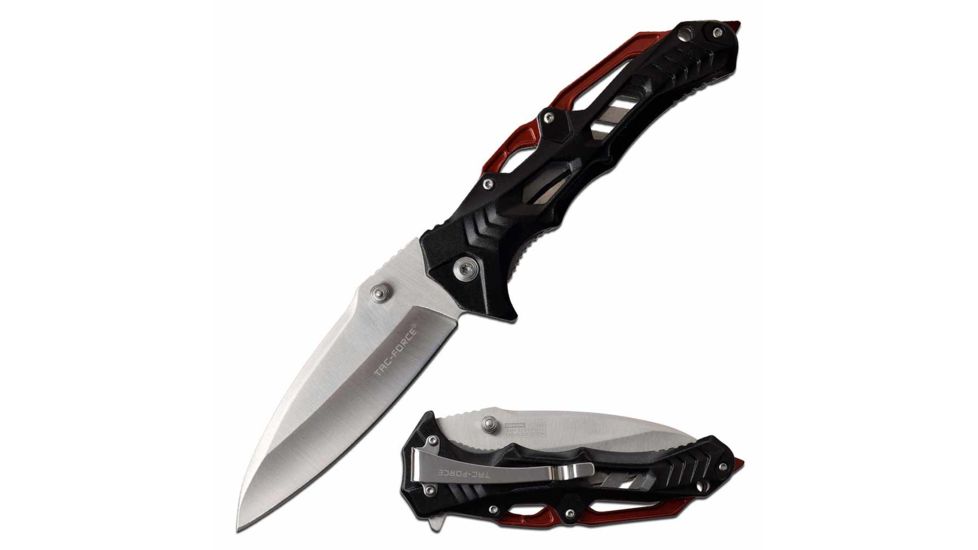TAC Force TF-1005BRD Spring Assisted Knife, 3.75in, 3CR13 Stainless Steel, Spear Point, Black Blade, Aluminum Handle, Black/Red, TF-1005BRD