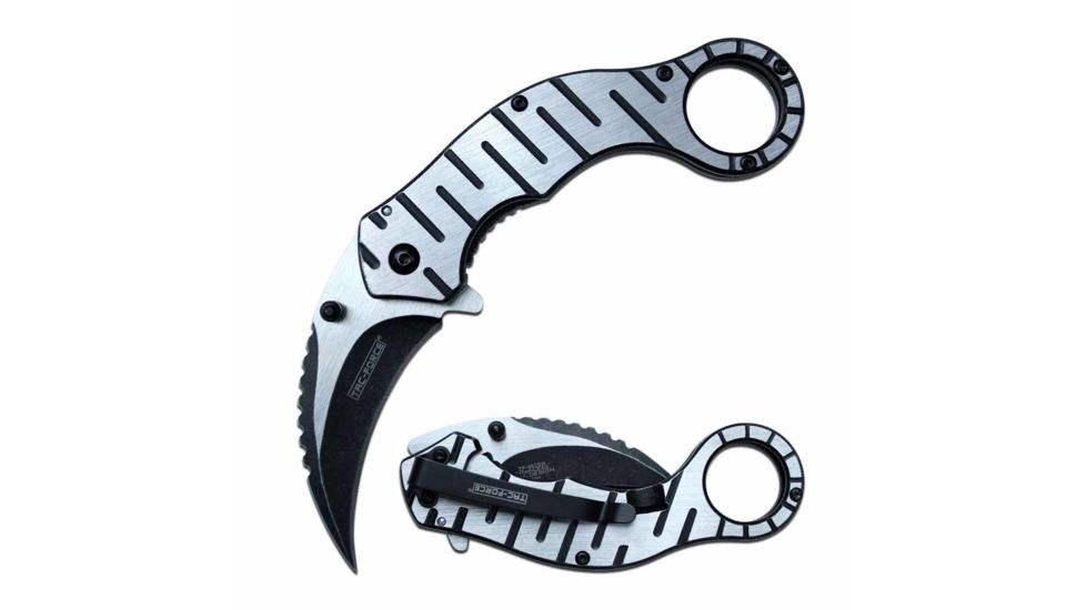 TAC Force TF-952SW Spring Assisted Knife, 2.5in, 3CR13 Stainless Steel, Karambit, Stonewashed/Satin Blade, Stainless Steel Handle, Stonewash/Satin, TF-952SW