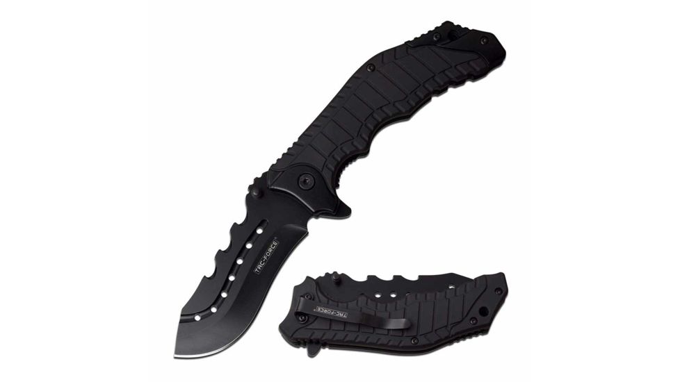 TAC Force TF-953BK Spring Assisted Knife, 3.5in, 3CR13 Stainless Steel, Recurved, Black Blade, Stainless Steel/Nylon Fiber Handle, Black, TF-953BK