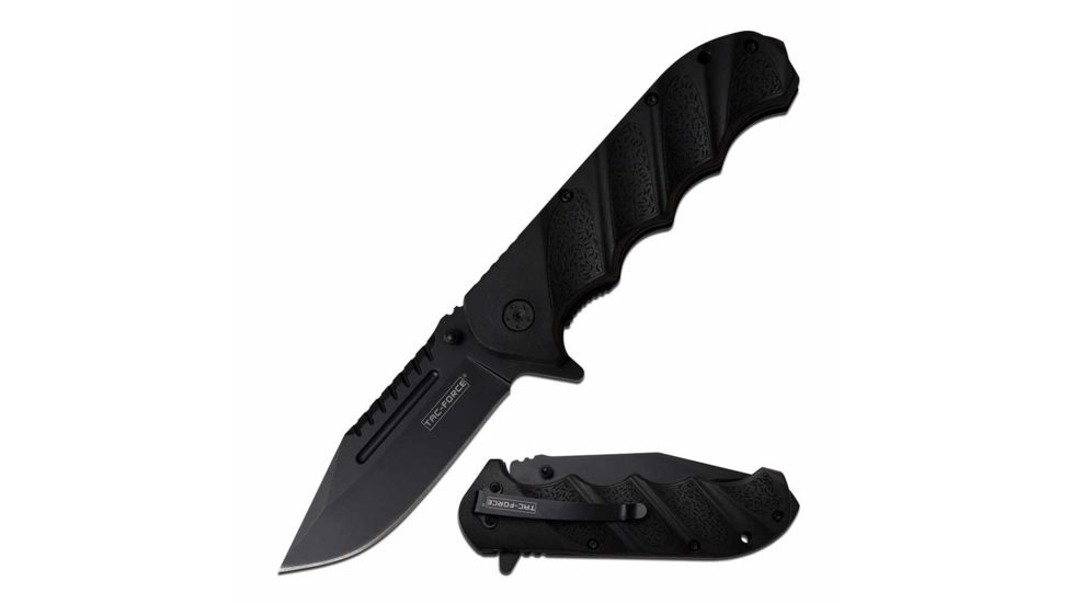 TAC Force TF-956BK Spring Assisted Knife, 3.6in, 3CR13 Stainless Steel, Spear Point, Black Blade, Nylon Fiber Handle, Black, TF-956BK