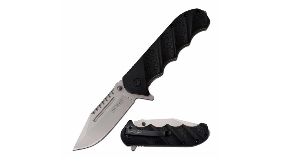TAC Force TF-956BP Spring Assisted Knife, 3.6in, 3CR13 Stainless Steel, Spear Point, Beadblasted Blade, Nylon Fiber Handle, Black, TF-956BP