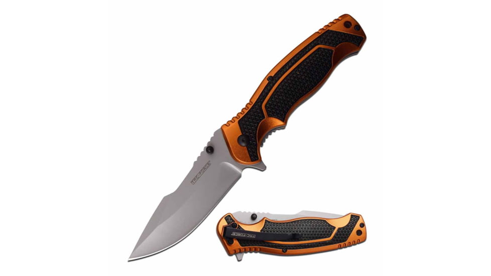 TAC Force TF-960OR Spring Assisted Knife, 3.5in, 3CR13 Stainless Steel, Harpoon Point, Beadblasted Blade, Aluminum Handle, Orange/Black, TF-960OR