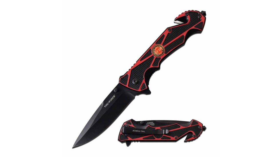 TAC Force TF-987RD Spring Assisted Knife, 3.75in, 3CR13 Stainless Steel, Spear Point, Black Blade, Aluminum Handle, Red/Black, TF-987RD