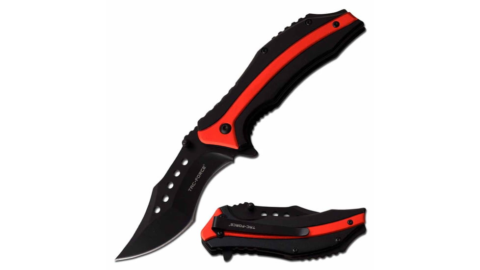 TAC Force TF-989RD Spring Assisted Knife, 3.5in, 3CR13 Stainless Steel, Recurved, Black Blade, Aluminum Handle, Black/Red, TF-989RD