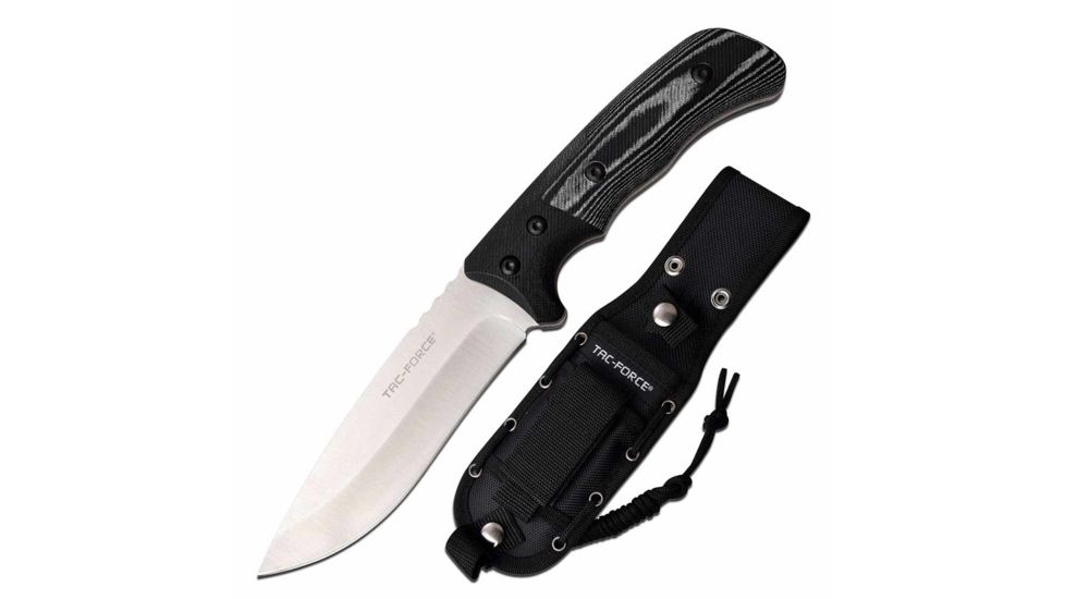 TAC Force TF-FIX006BK Fixed Blade Knife, 4.9in, 3CR13 Stainless Steel, Drop Point, Steel Blade, G10/Micarta Handle, Black, TF-FIX006BK