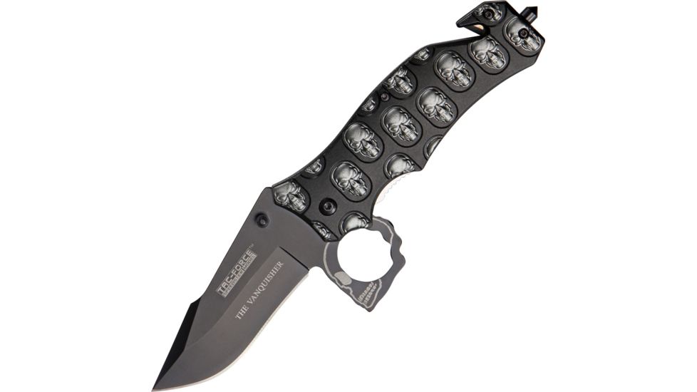Tac Force The Vanquisher A/O Knife, A/O black SS blade, Black Alum. handles w/ gray trim TF786GY