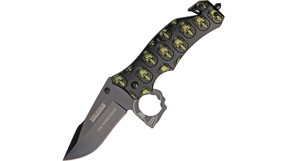 Tac Force The Vanquisher A/O Knife, A/O black SS blade, Black Alum. handles w/ olive trim TF786C