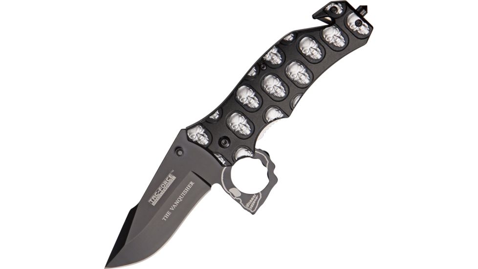 Tac Force The Vanquisher A/O Knife, A/O black SS blade, Black Alum. handles w/ silver trim TF786S
