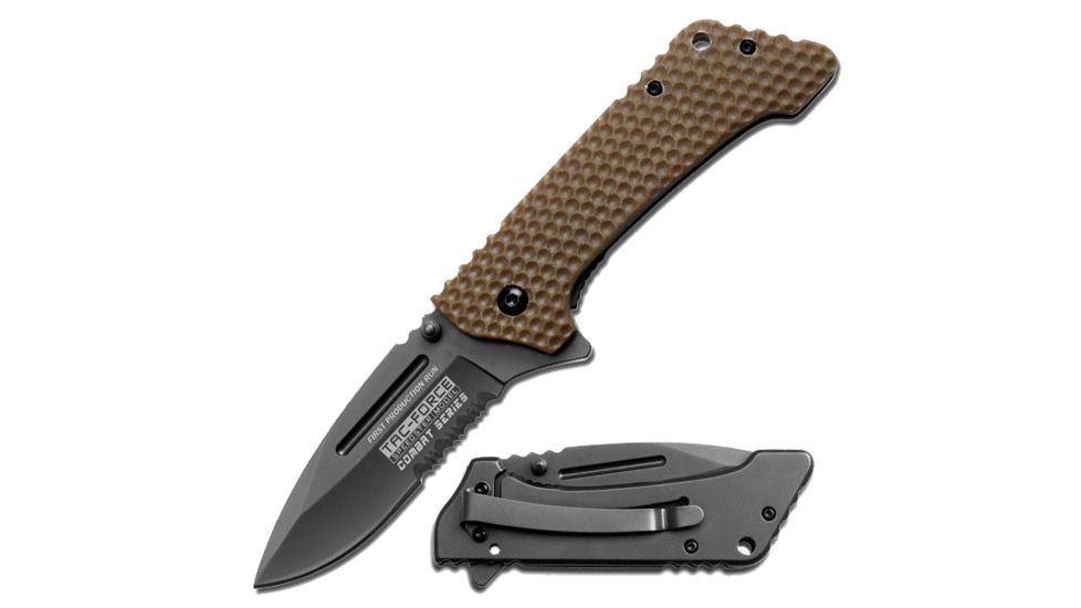 TAC Force Titanium Plated Half-Serrated Blade Knife, Tan TF 682T