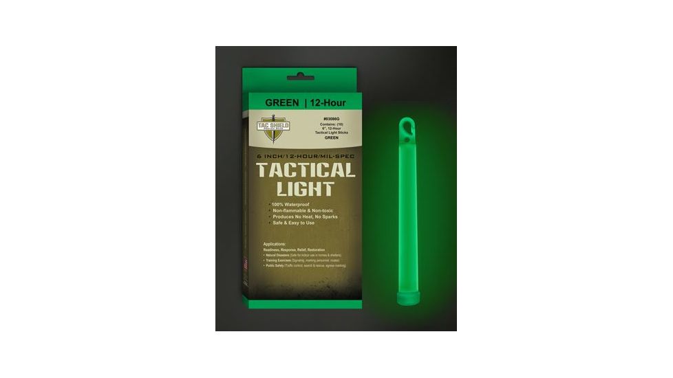 Tac Shield Tactical 12 Hour Light Stick, Green, 10 Pack 03086G