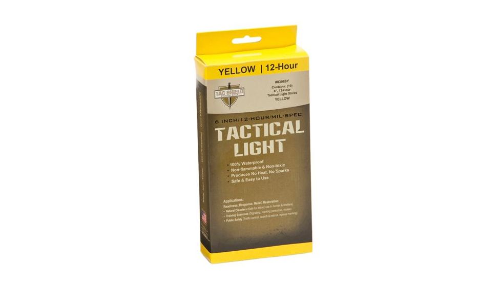 Tac Shield Tactical 12 Hour Light Stick, Yellow, 10 Pack 03086Y