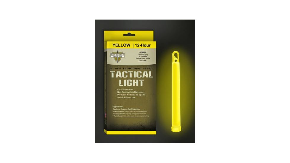 Tac Shield Tactical 12 Hour Light Stick, Yellow, 10 Pack 03086Y