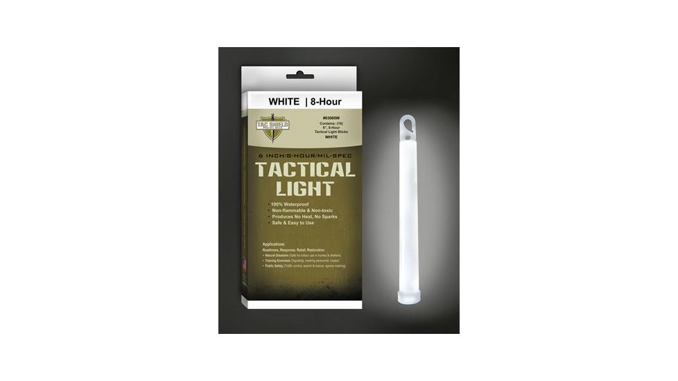 Tac Shield Tactical 8 Hour Light Stick, White, 10 Pack 03085W