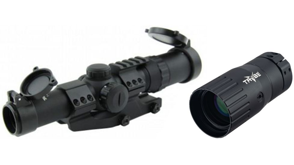 Tacfire 1-4X24 Tri Ill. CQB Scope With Cantilever Mount, Etched Glass Dot Reticle, Black SCT1424D with Trybe Optics Enhancer