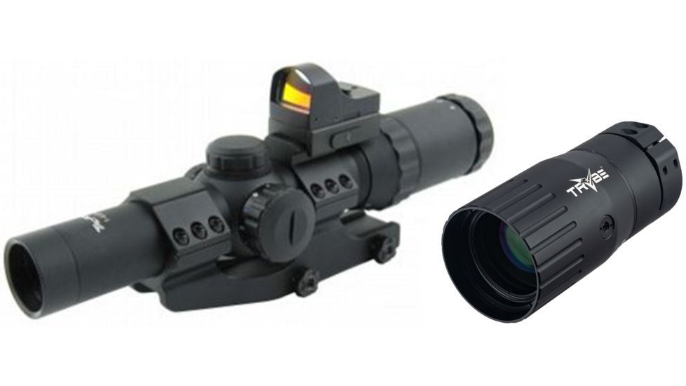 Tacfire 1-4X24 Tri Ill. CQB Scope With Cantilever Mount, Etched Glass Dot Reticle, Mini Red Dot Combo, Black SCT1424D-D with Trybe Optics Enhancer