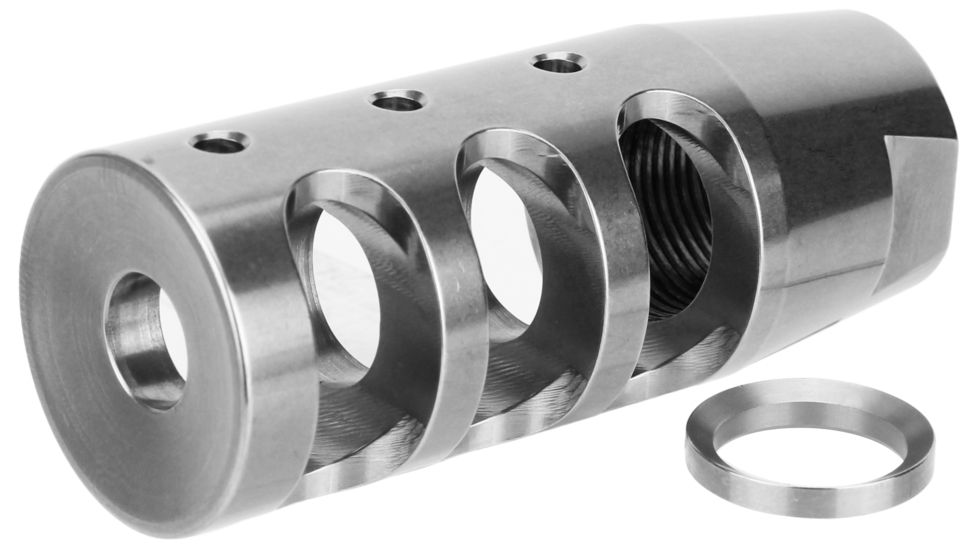 Tacfire .223/.556 1/2inX28 Tpi Compact Size Muzzle Brake w/Crush Washer, Stainless Steel MZ1002SS
