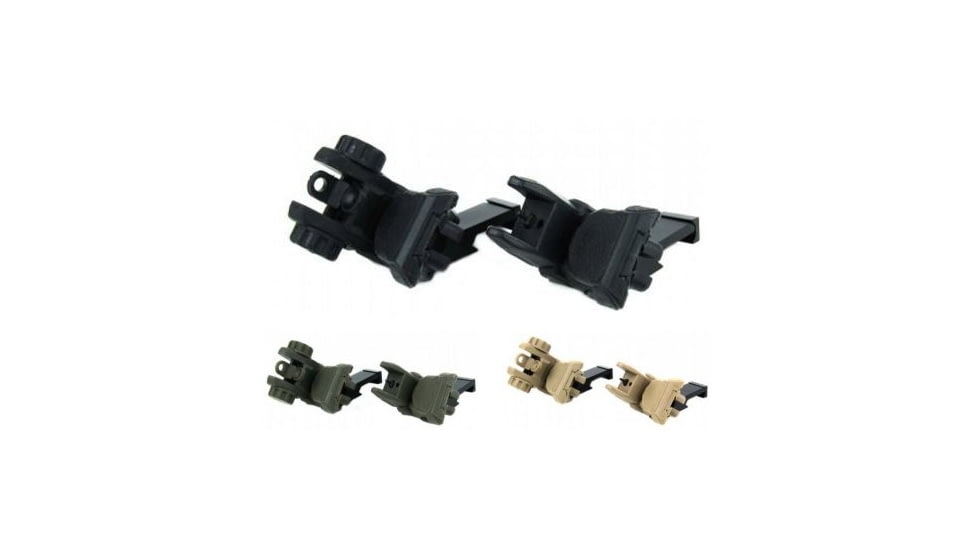 Tacfire AR15 45 Degree/Low Profile Polymer Flip-Up Sights w/Dual Aperture, Black, Green, Tan