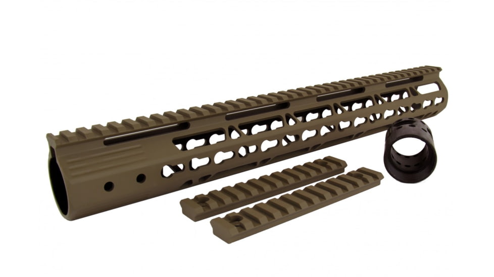 Tacfire AR15 Ultra Slim KeyMod Free Float Hand Guard w/Detachable Rails/Steel. Barrel Nut, Tan, 15in, HG09-T-15