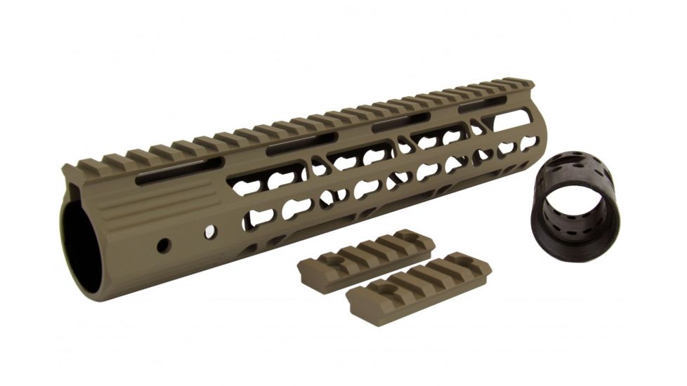Tacfire AR15 Ultra Slim KeyMod Free Float Hand Guard w/Detachable Rails/Steel. Barrel Nut, Tan, 10in, HG09-T-10