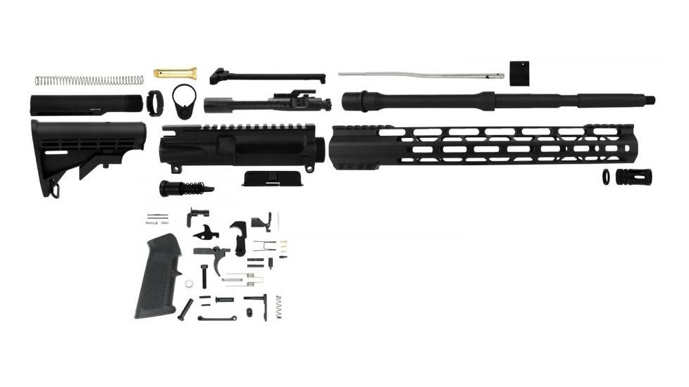 TacFire Unassembled Rifle Build Kit, AR-15, 5.56x45mm NATO, 16in Barrel, 15in Handguard, 1-8 Twist, 1/2x28, A2 Birdcage, Black, RK556LPK