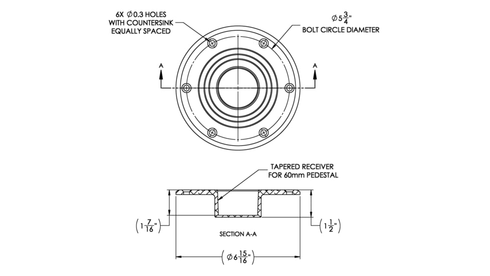 TACO Marine Surface-Mount Pedestal Table Base For 2.375in Post 7.875in Base, 7.875in Base, Z10-4086BLY60MM