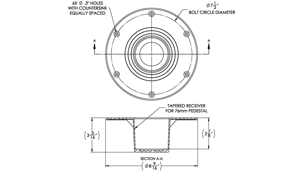 TACO Marine Surface-Mount Pedestal Table Base For 3in Post 8.625in Base, Z10-4080BLY76MM
