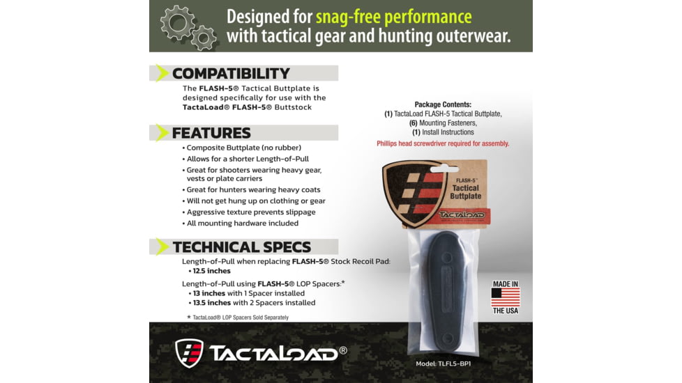 TactaLoad TLFL5-M5012 Flash-5 Gunstock Black Synthetic Fixed With Storage Compar