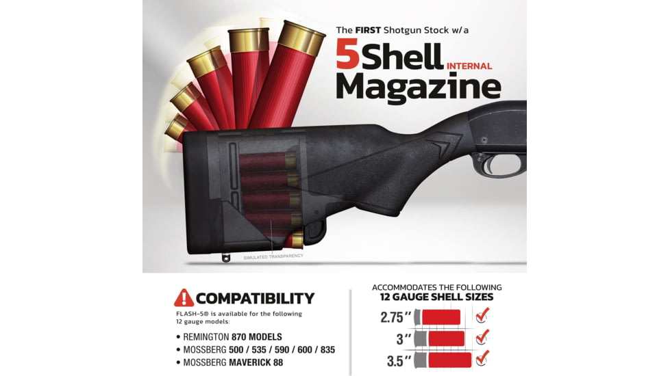 TactaLoad TLFL5-M5012 Flash-5 Gunstock Black Synthetic Fixed With Storage Compar