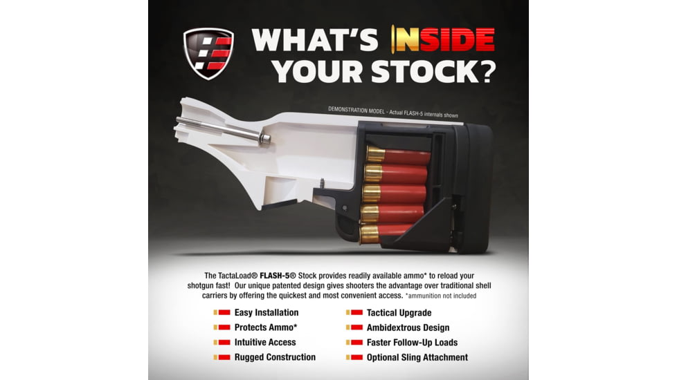 TactaLoad TLFL5-M5012 Flash-5 Gunstock Black Synthetic Fixed With Storage Compar