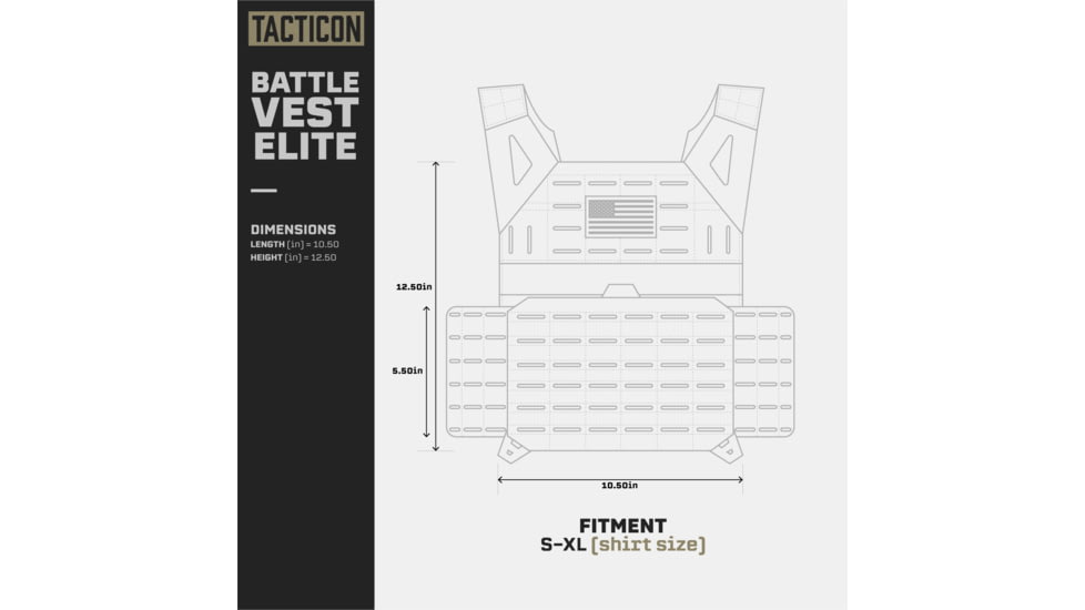 Tacticon Armament BattleVest Lite Plate Carrier, Black, BV-LT-BK