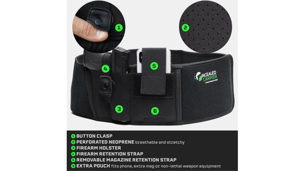 Tacticon Armament Belly Band Holster, Regular, Right Handed, Black, BB10R