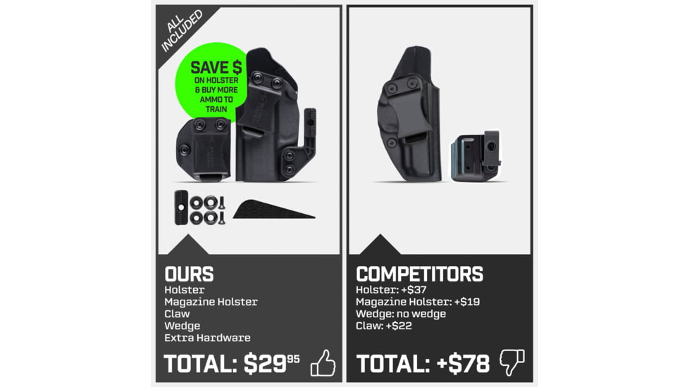 Tacticon Armament Deep Concealment Pistol Holster w/ Mag Holster, Left Handed, Black, SW940IWBLH