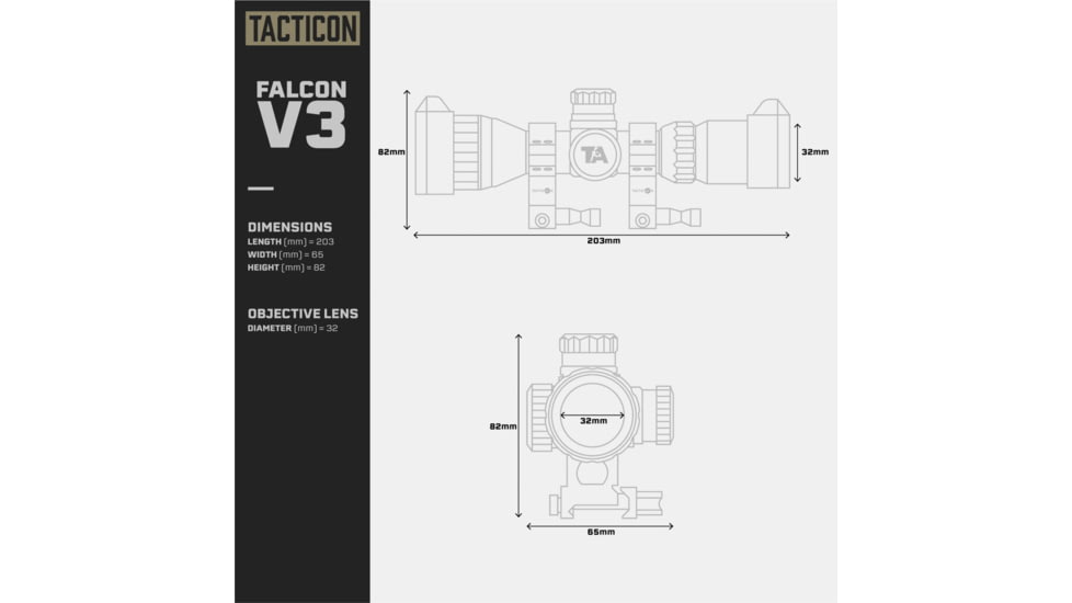 Tacticon Armament Falcon V3 3-9x32mm 30mm Tube Second Focal Plane Rifle Scope, Illuminated Mil-Dot Reticle, Black, FALCV39x32