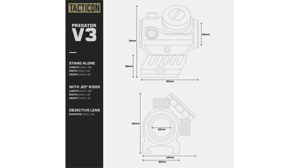 Tacticon Armament Predator V3 Tactical Optic Micro Red Dot Sight, Black, PRDV300