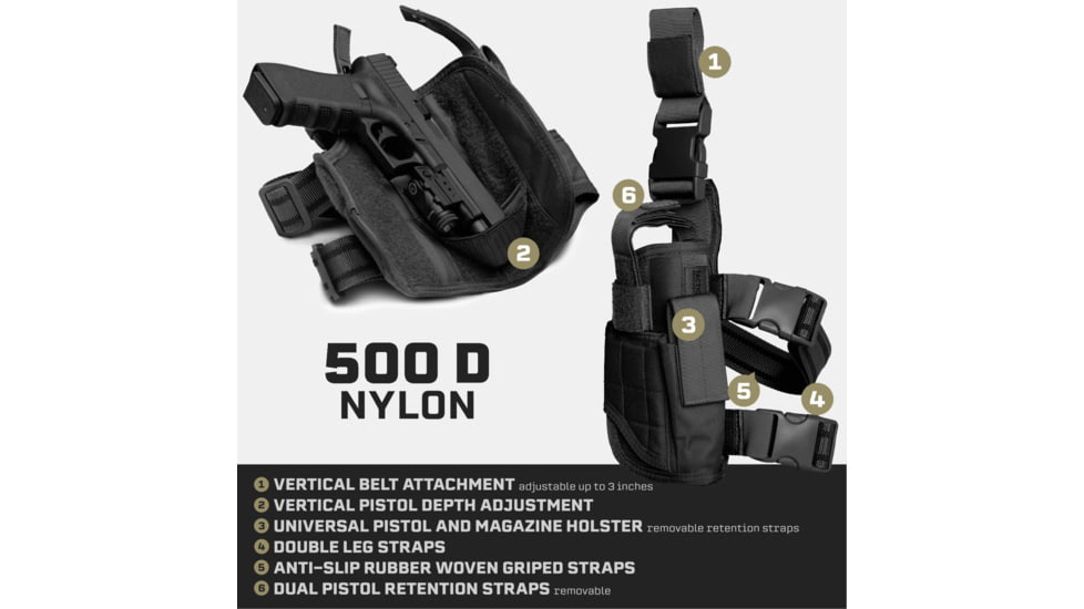 Tacticon Armament Universal Drop Leg Holster, Left Handed, Black, DLGHBKLH